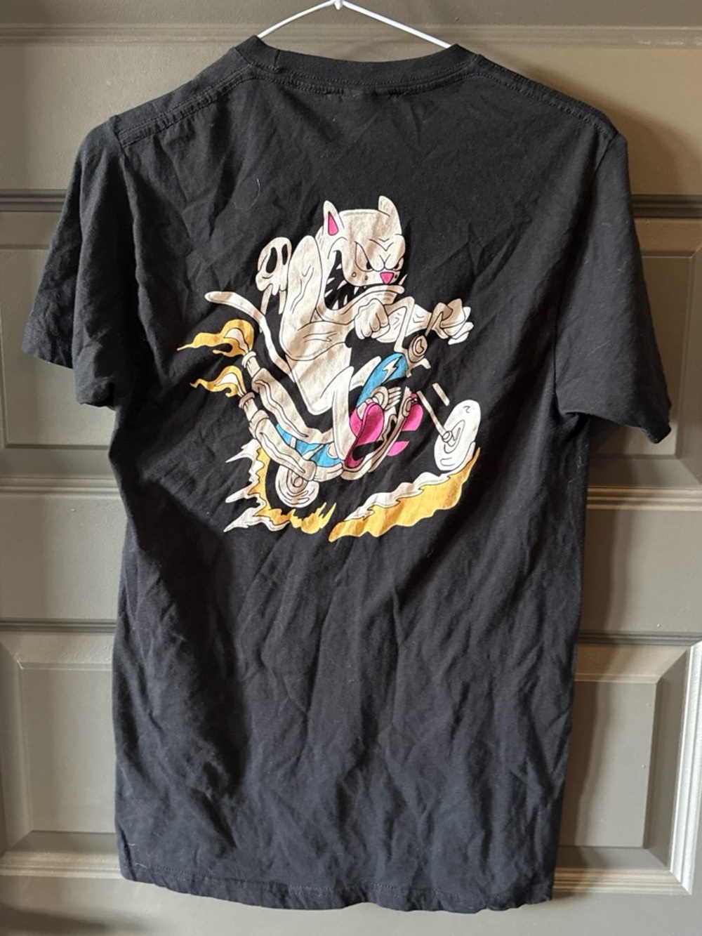 RIPNDIP Graphic T-Shirt - Black - Size S Motorcycle Cat Print